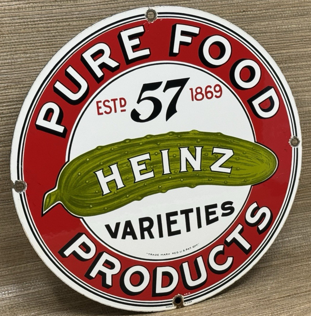 VINTAGE HEINZ 57 PORCELAIN SIGN KETCHUP MUSTARD RELISH HOT DOG BASEBALL DINER
