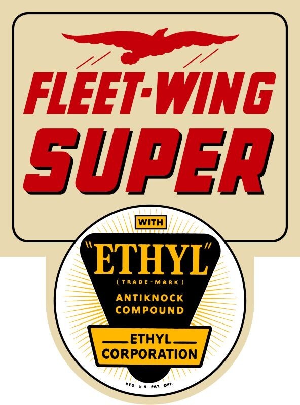 Fleet Wing Super Gasoline w. Ethyl NEW Sign 28″ Tall Diecut AMERICAN STEEL