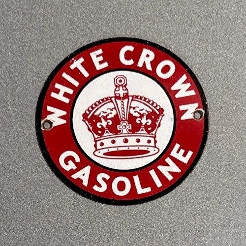 VINTAGE WHITE CROWN GASOLINE PORCELAIN SIGN CAR GAS MOTORCYCLE OIL TRUCK
