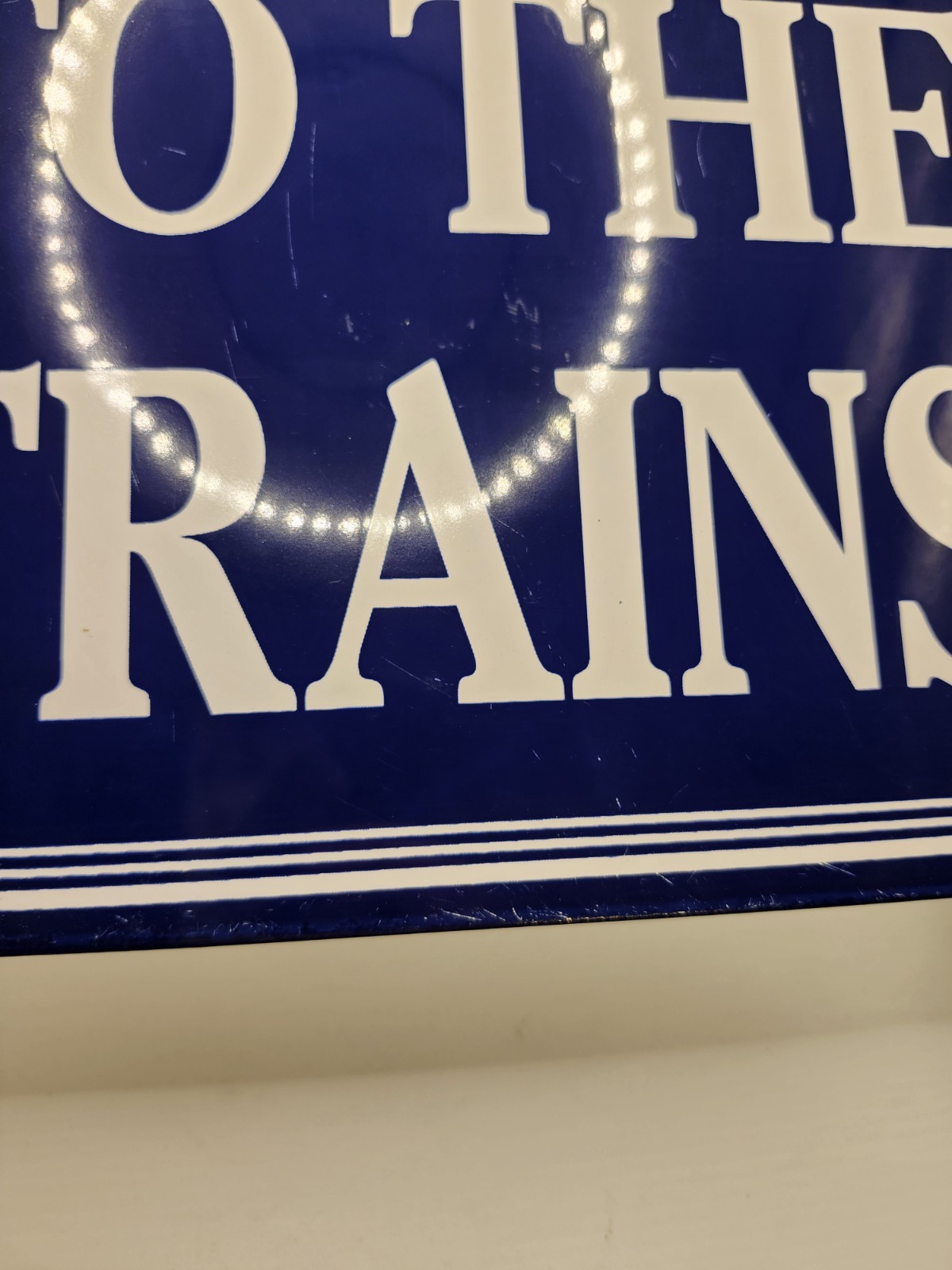 Vintage To The Trains Railroad Sign – Directional Railway Station Porcelain Sign