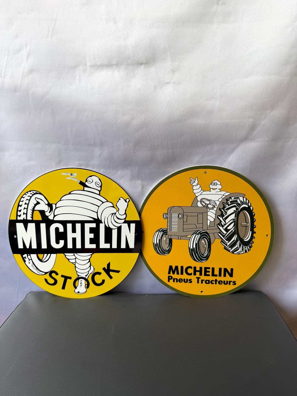 Michelin Bibendum Vintage Metal Sign Set of 2 – 30 cm / 11.8” Round