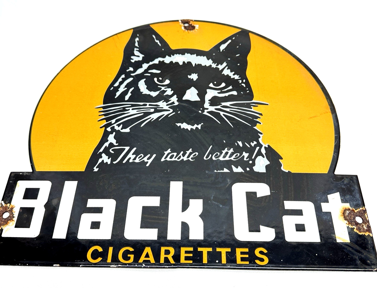 Black Cat Cigarettes – Vintage Porcelain Sign – Service Station Advertisement