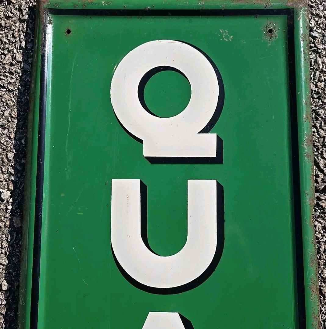 Vintage Original 6′ Quaker State Motor Oil Embossed Vertical Advertising Sign