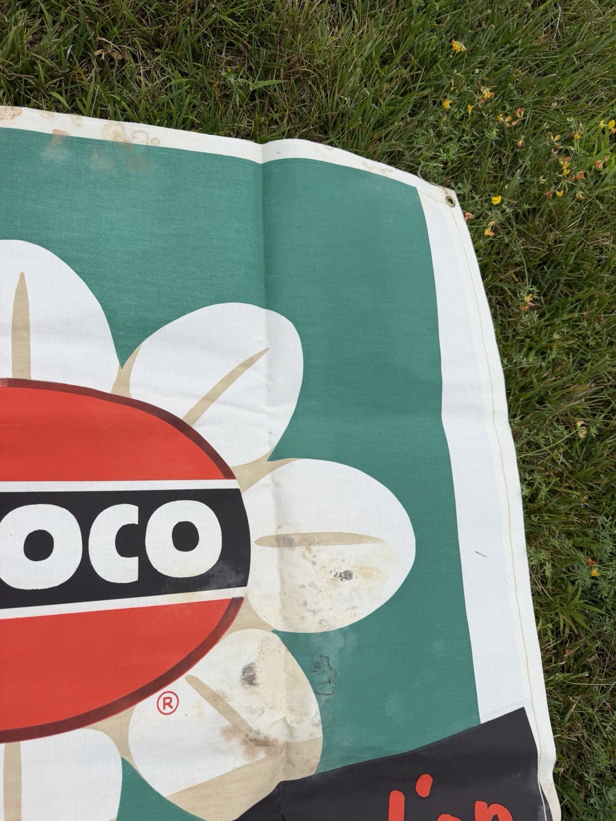 Vintage Amoco Banner Canvas Sign Gas Oil Flower Approved Original LUBRICANT