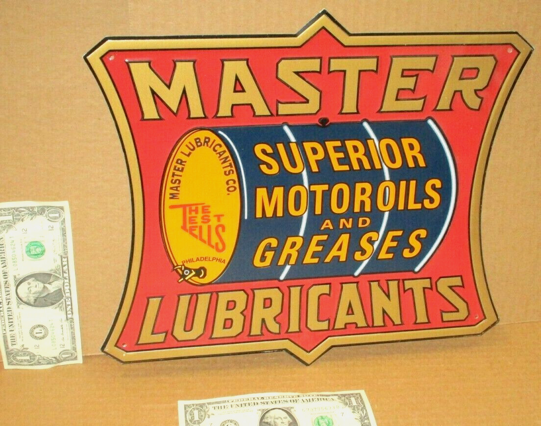 MASTER LUBRICANTS Motor Oil & Grease – PHILADELPHIA – Embossed DieCut Metal Sign
