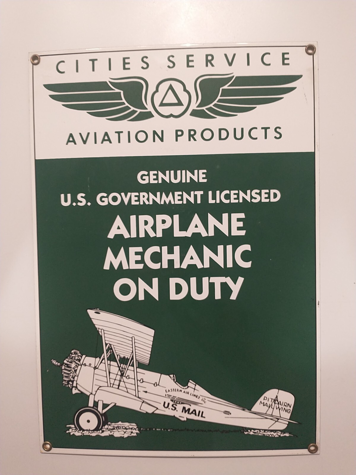 Discontinued Vintage Porcelain Motor Oil Sign City Service’s U.S. Mail Plane USA