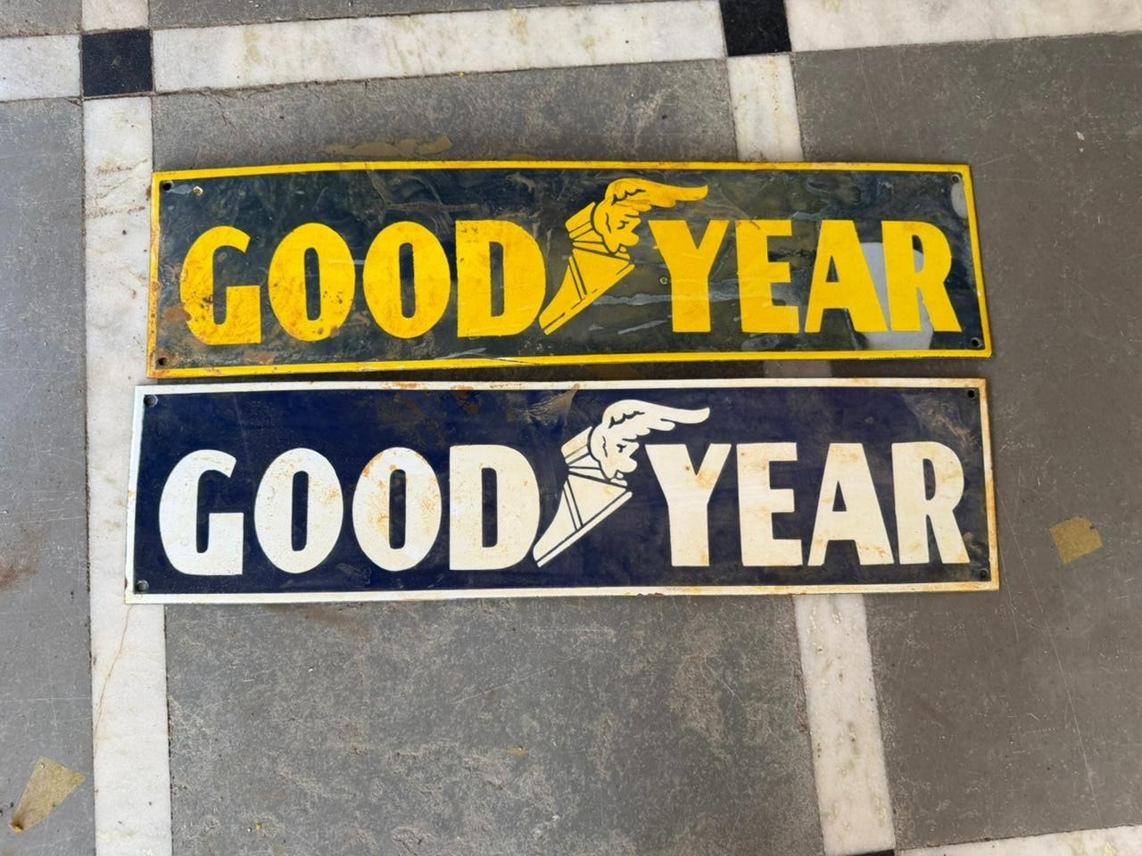 PORCELIAN GOOD YEAR ENAMEL SIGN SIZE 24X6 INCHES LOT OF 2