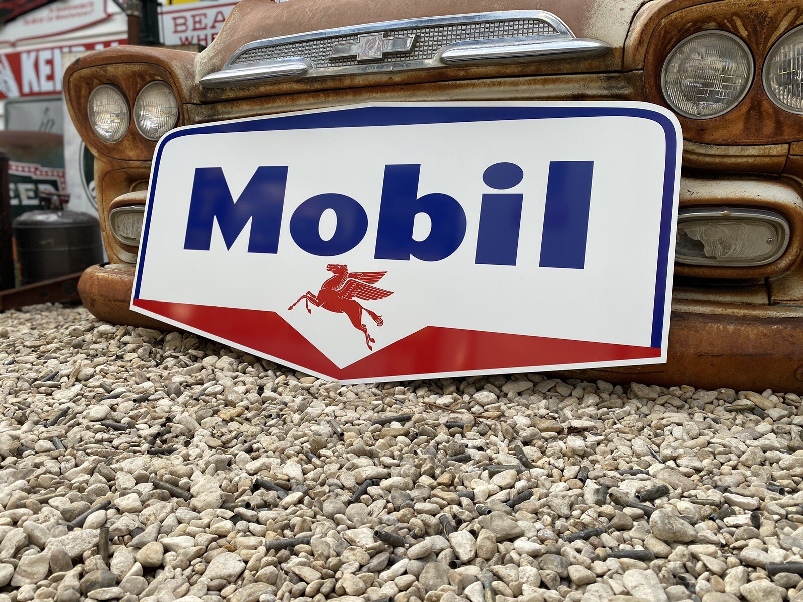 Antique Vintage Old Style Mobil Pegasus Shield Gas Oil Sign!