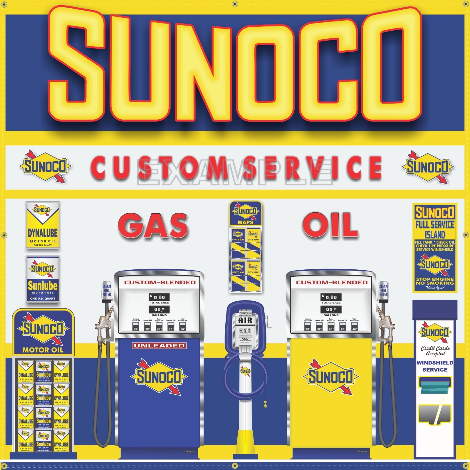 SUNOCO COLLECTION SCENE GAS STATION BANNER SIGN GARAGE ART MURAL VARIOUS SIZES