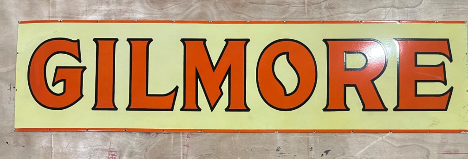 Vintage Gilmore Gas & Oil Porcelain Enamel Sign 72×18″ SSP.