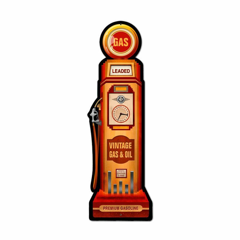 GAS PUMP LEADED PREMIUM GASOLINE 26″ HEAVY DUTY USA MADE METAL ADVERTISING SIGN