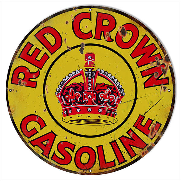 RED CROWN GASOLINE 30″ ROUND HEAVY DUTY USA MADE METAL GAS STATION ADV SIGN