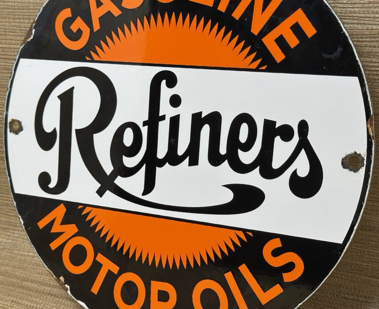 VINTAGE REFINERS MOTOR OIL PORCELAIN SIGN GENERAL GASOLINE GAS STATION