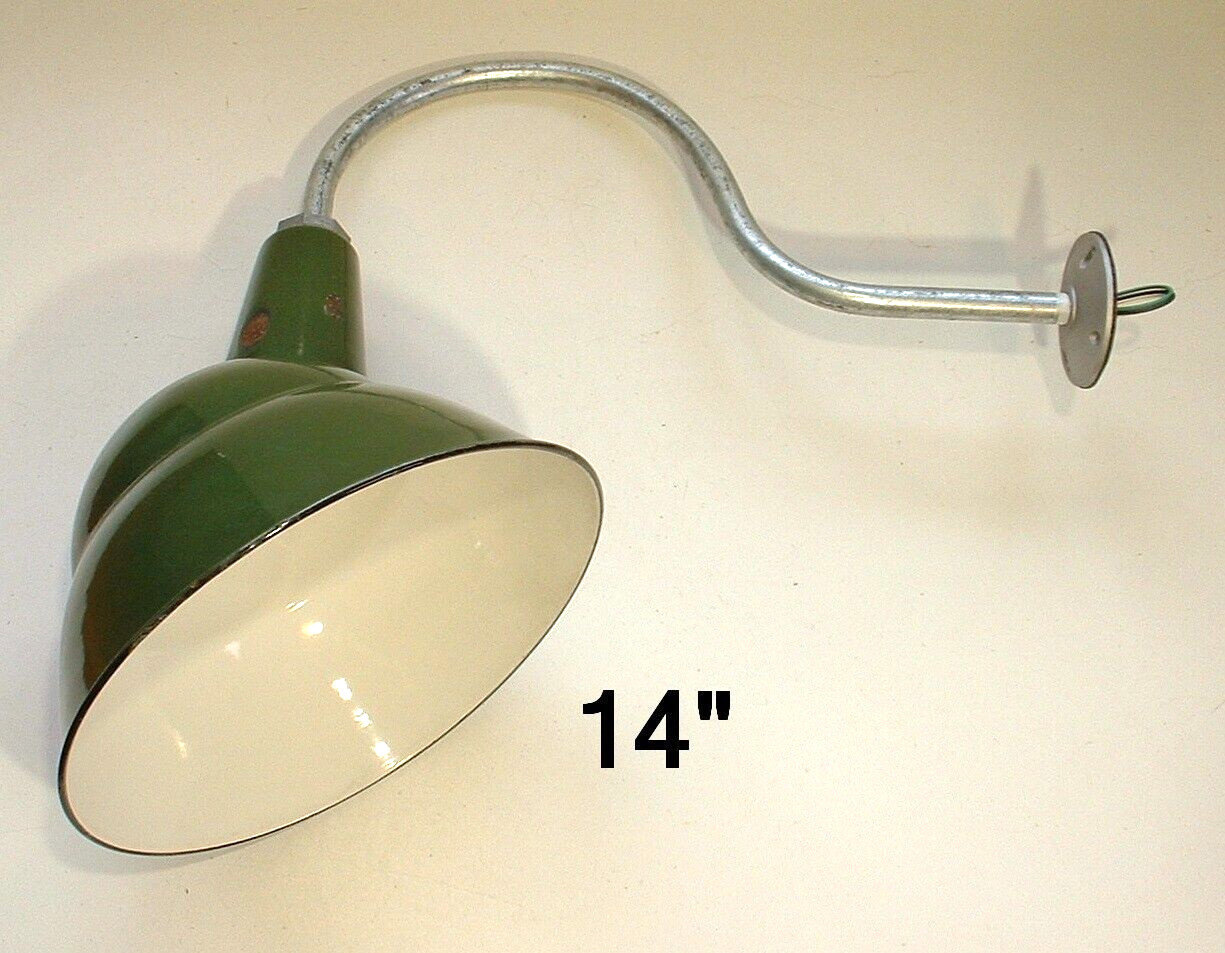 BIG Benjamin 14″ Gooseneck Sign Light 1930’s Green Porcelain Industrial Vintage