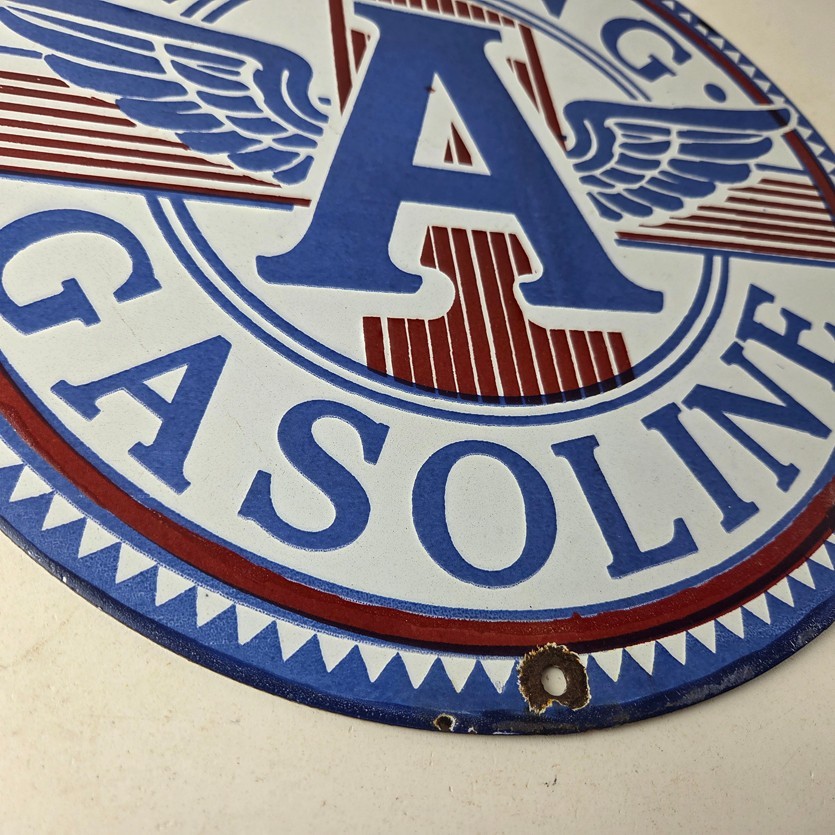 Vintage Flying A Gasoline Sign – Porcelain Gas Pump Plate Service Station Sign