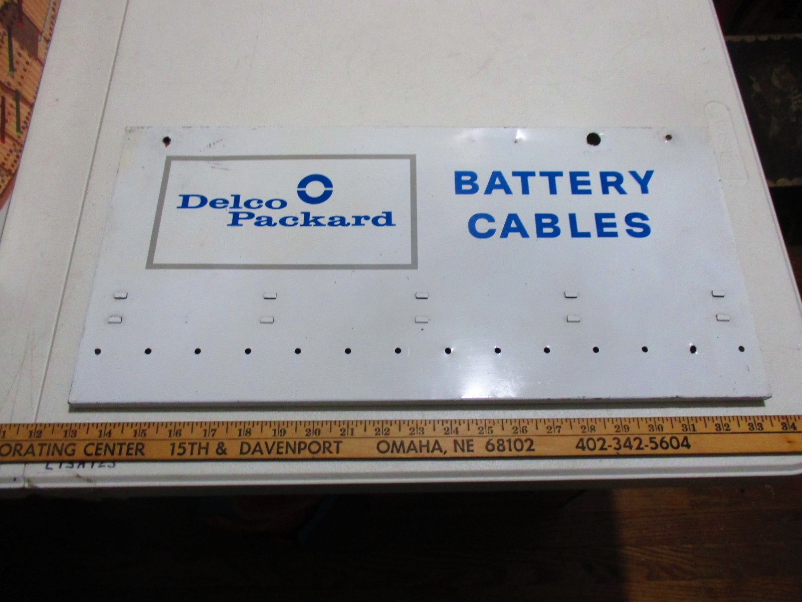 Original Vintage Delco Packard Battery Cables Metal Rack Display Tin Sign