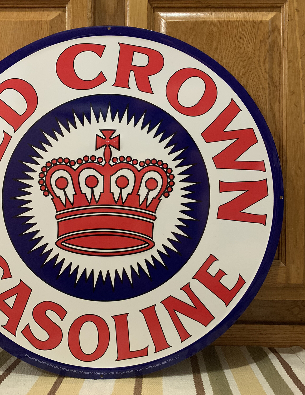 Red Crown Gasoline Metal Sign Garage Vintage Style Wall Decor Bar Motor Oil Gas