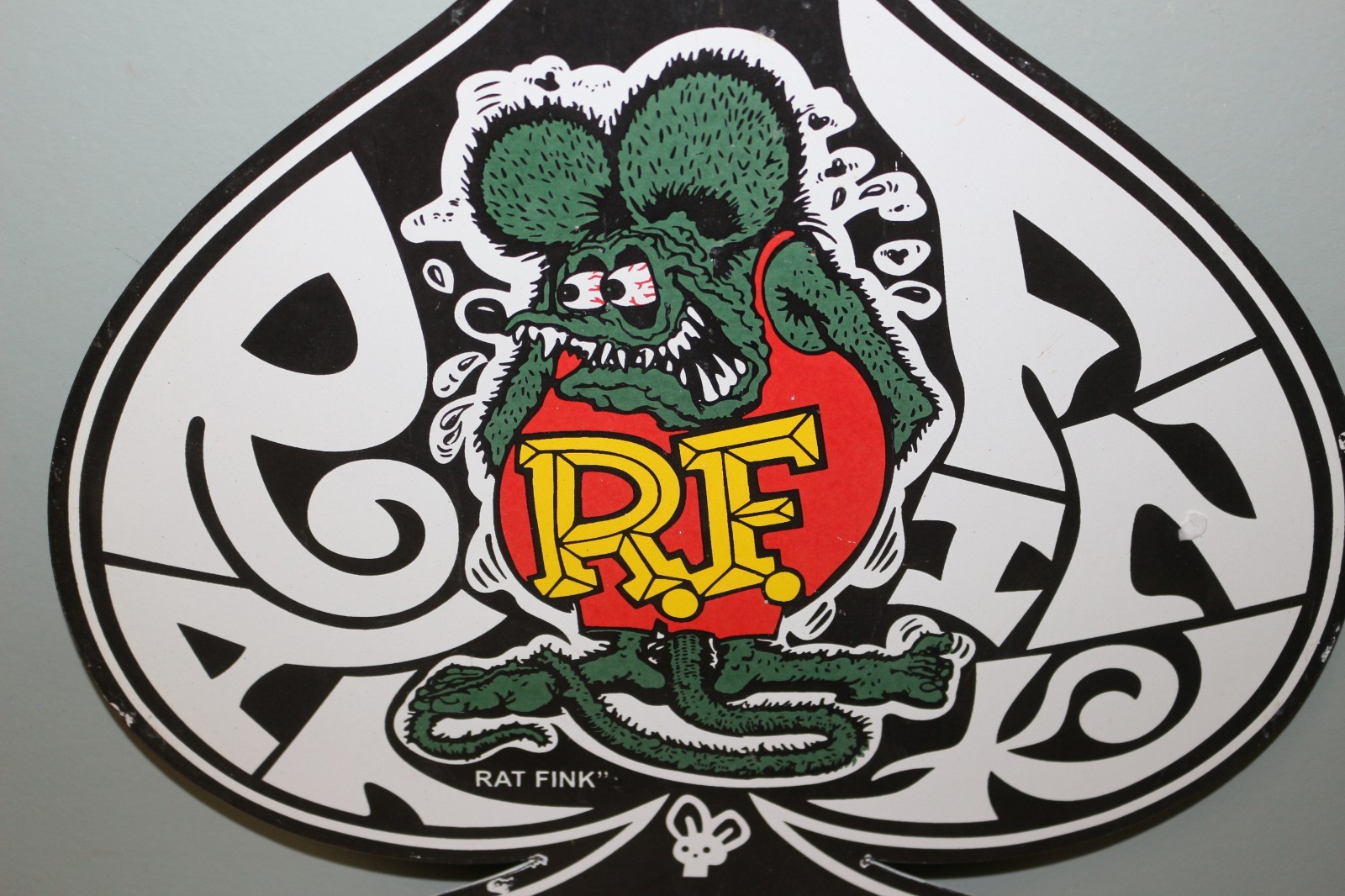 Vtg Rat Fink Hot Rod Muscle Car Psychedelic Gas Oil Dragster 12″ Porcelain Sign