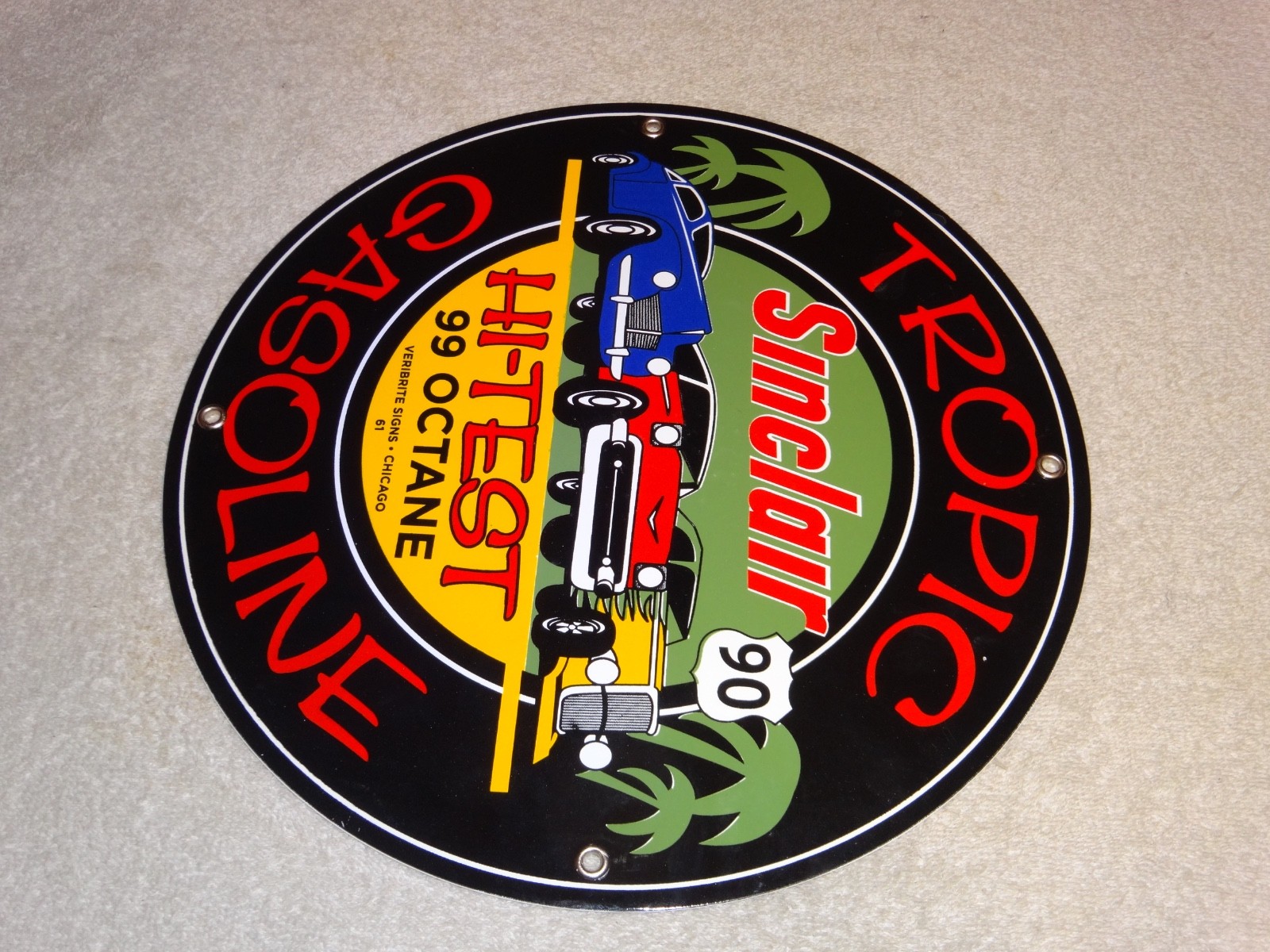 VINTAGE 1961 SINCLAIR TROPIC GASOLINE 11 3/4″ PORCELAIN METAL VERIBRITE SIGN CHI