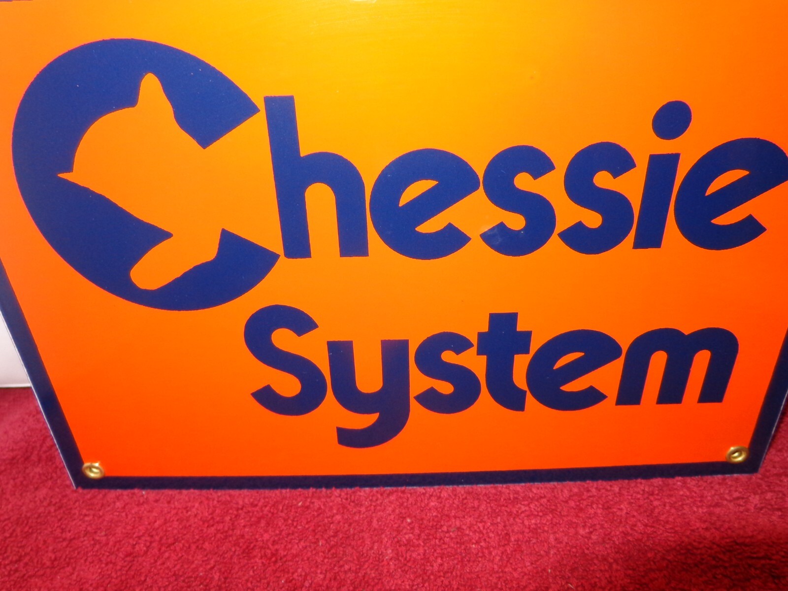 12 x 8 in CHESSIE THE CAT SYSTEM RAIL ROAD ADV. SIGN HEAVY DIE CUT METAL – S 341
