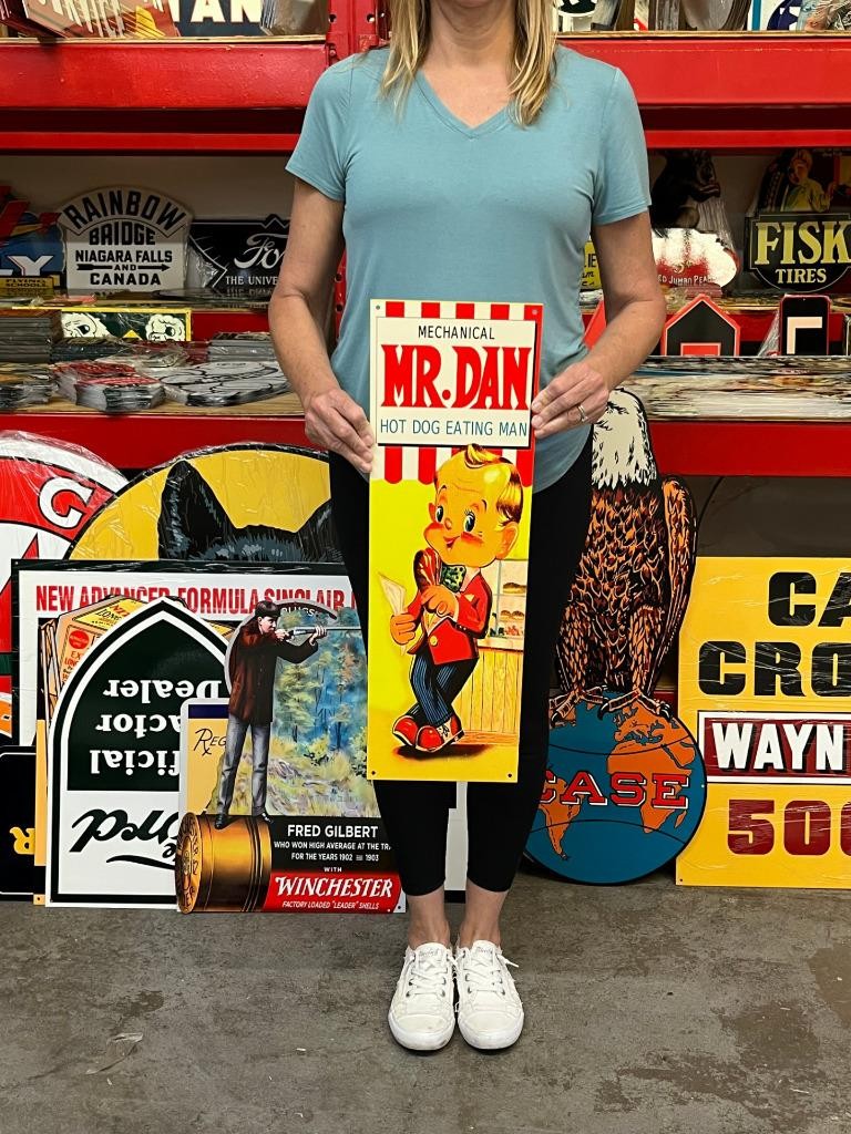 Vintage Style Metal Sign Dan The Hot Dog Man NOT Porcelain 25×8 Made USA