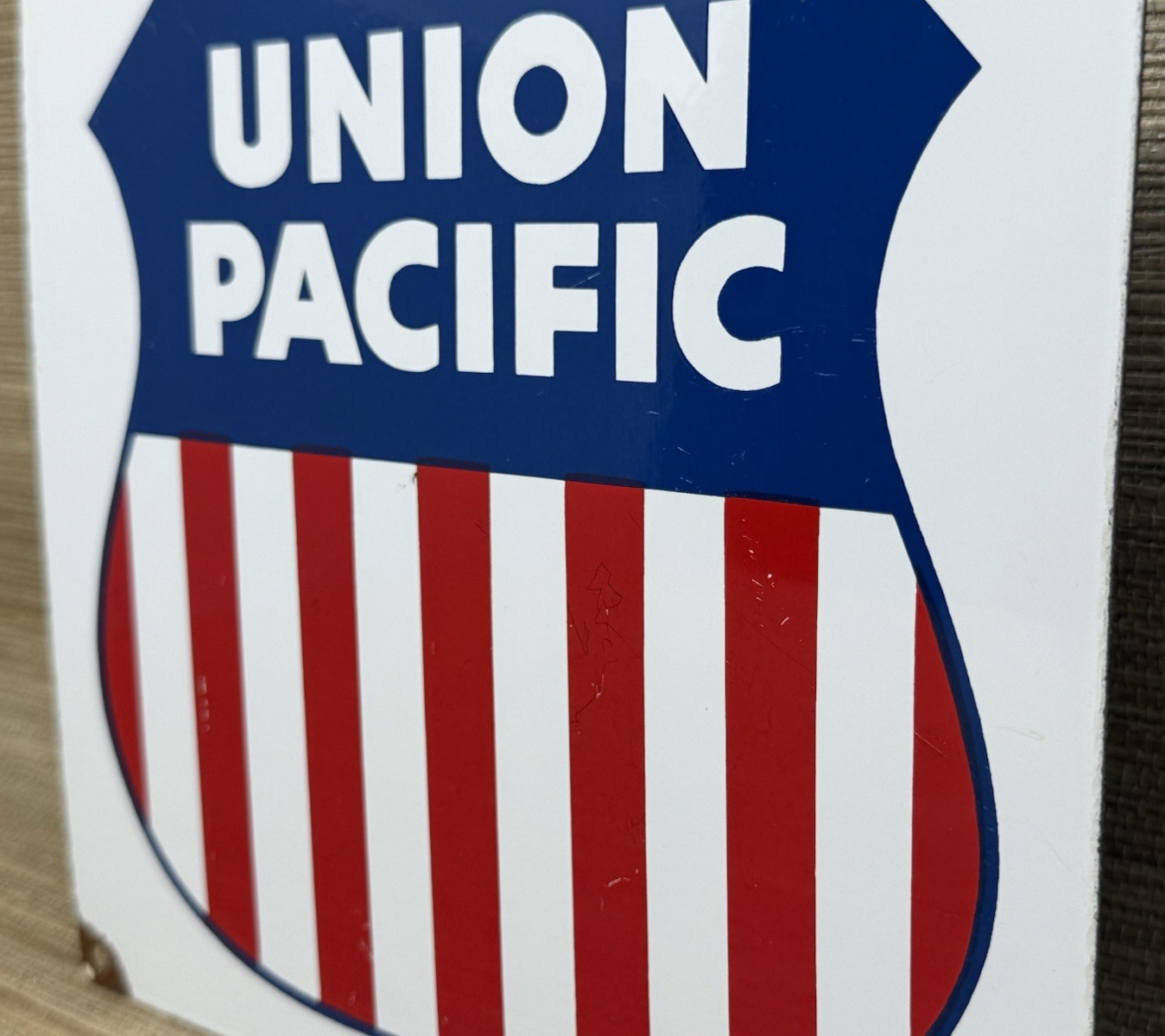 VINTAGE UNION PACIFIC PORCELAIN SIGN TRAIN STATION GAS OIL RAILROAD FREIGHT
