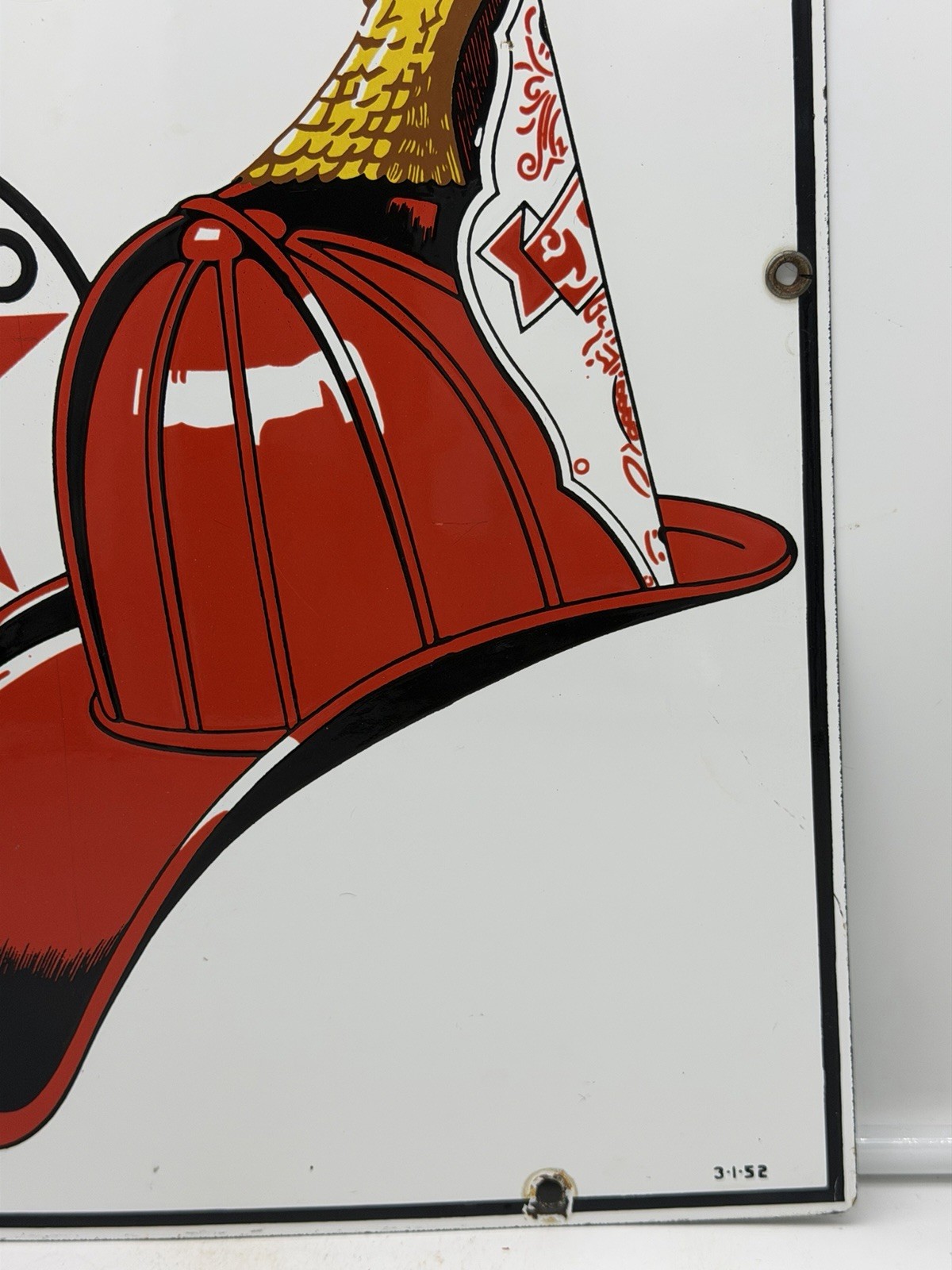 3-1-52 LARGE ORIGINAL & AUTHENTIC ”TEXACO FIRE CHIEF” 18X12 INCH PORCELAIN