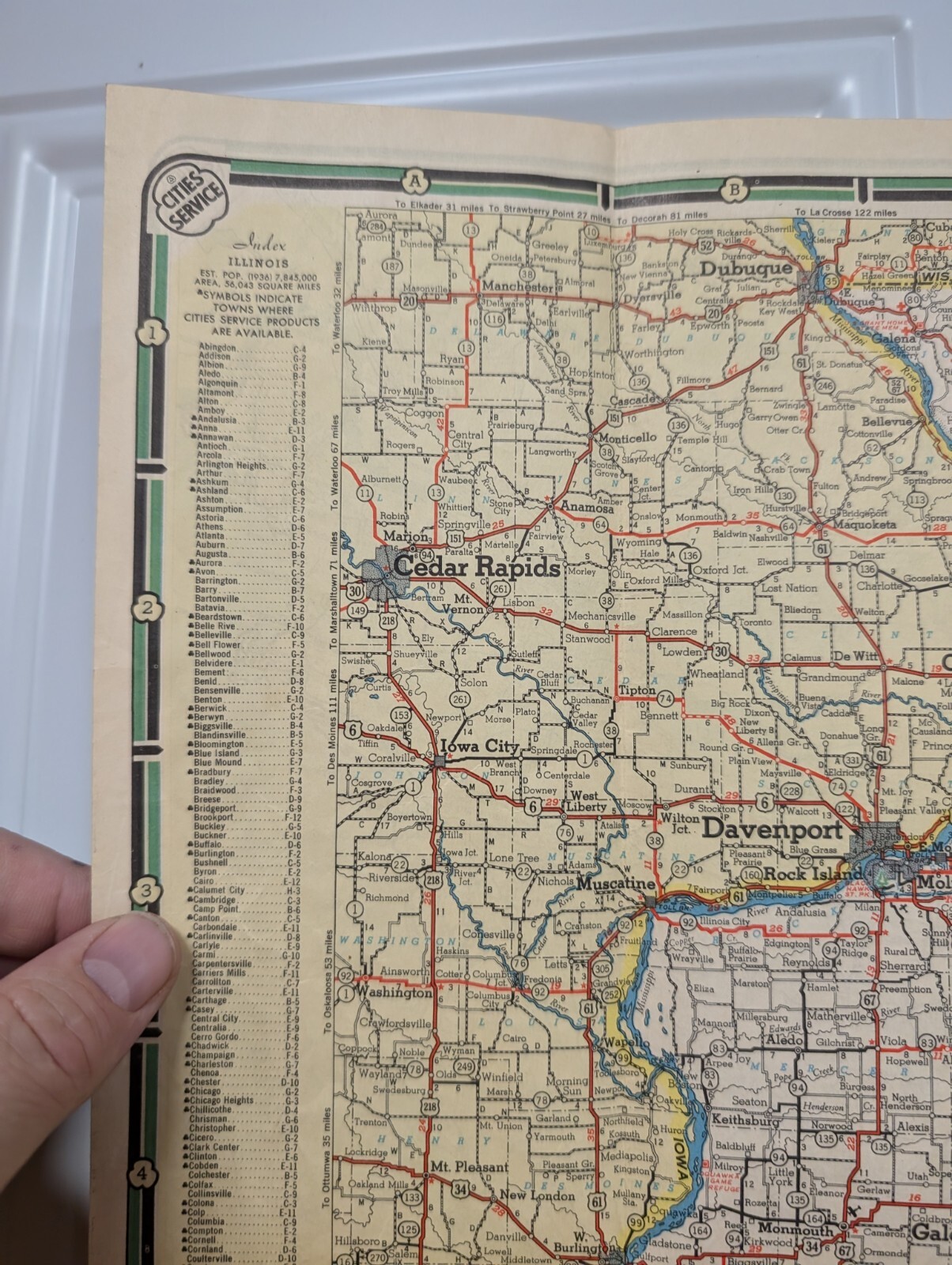 Old Original 1930s Cities Service Oil Company Roadmap Vintage Illinois Tourist