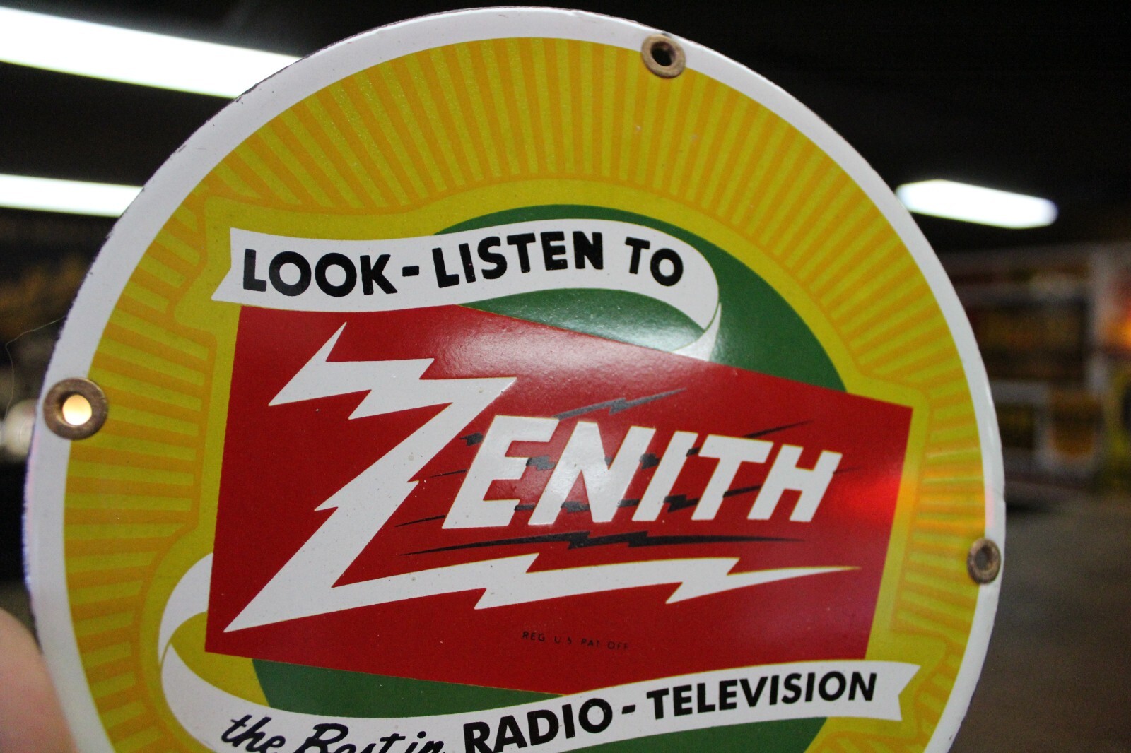 RARE ZENITH RADIO TV DEALER PORCELAIN METAL SIGN TUBE REPAIR ELECTRONIC DEPT