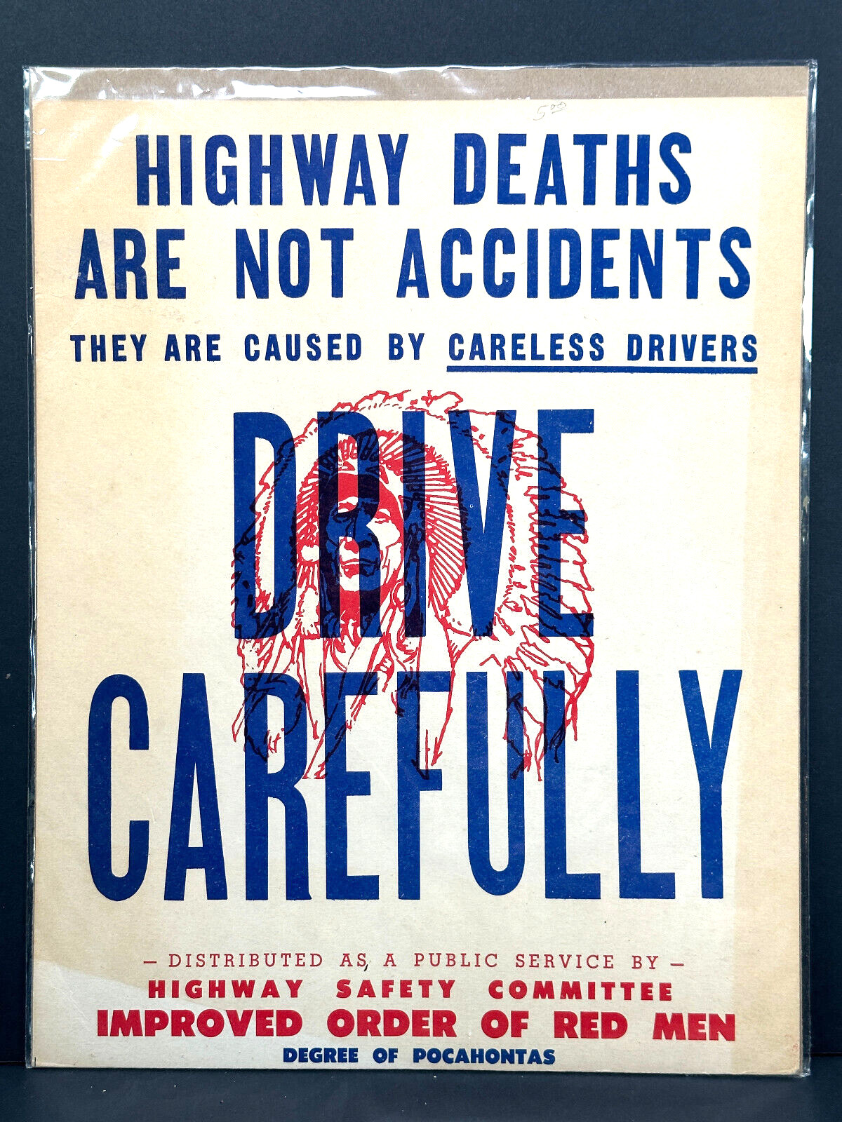 vtg Order of the red men Road Safety Accident Sign Indian Chief RARE
