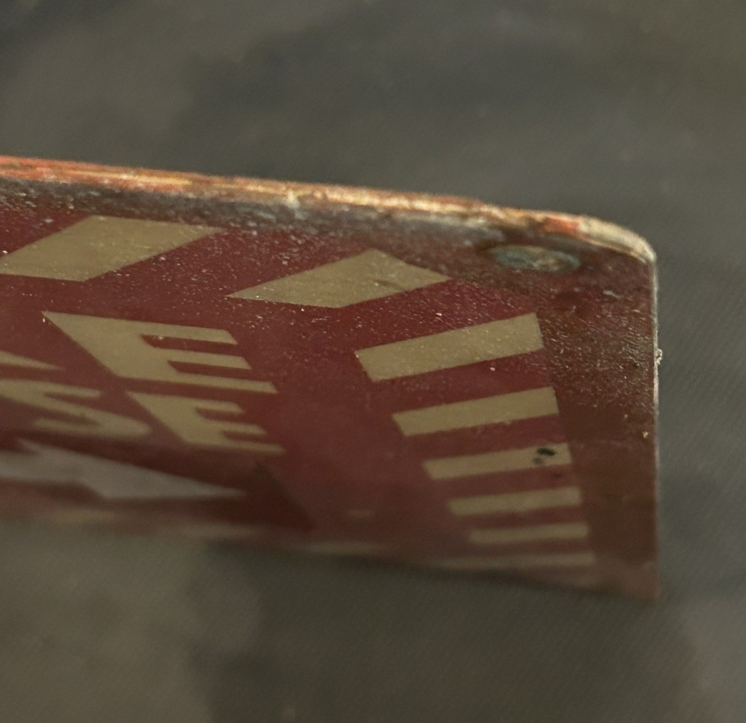 FIRE HOSE ARROW READY MADE SIGN. Old Shop/industrial safety. 14”x10”