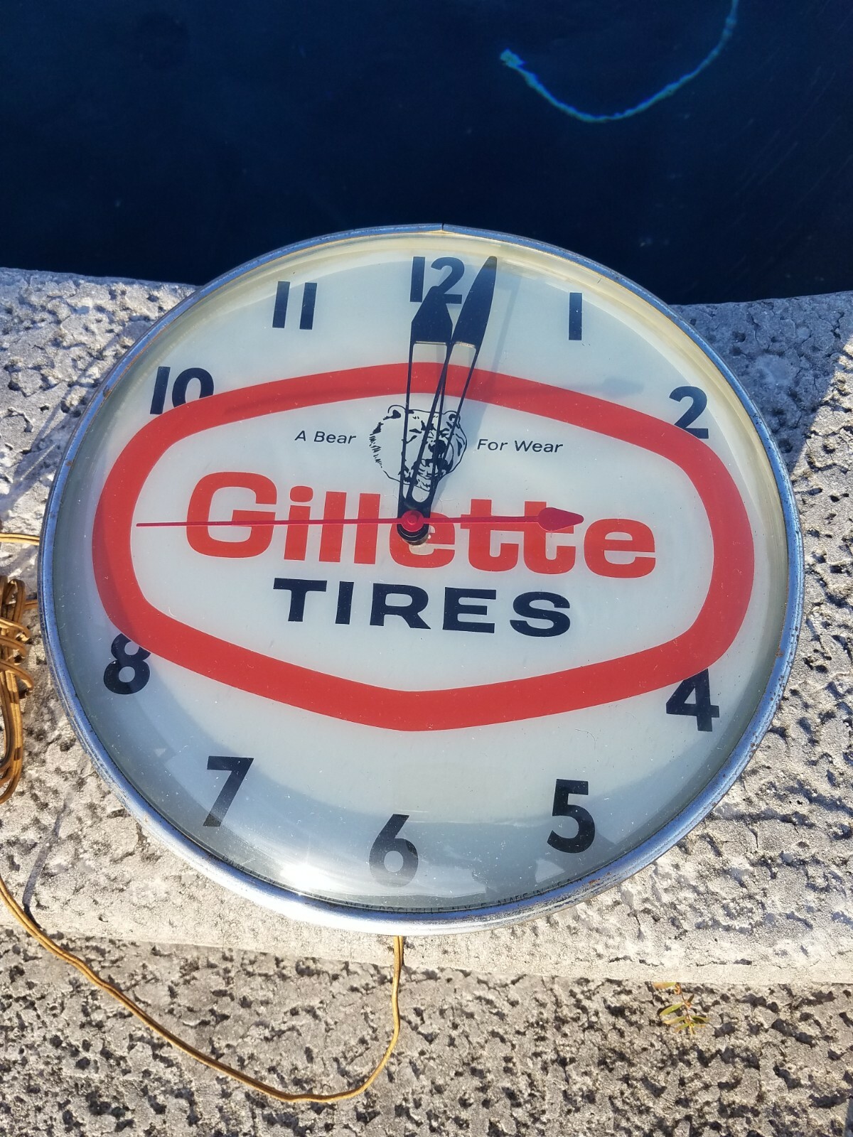 Vintage Gillette Tires Pam Clock Co Bear Gas Oil Station Sign Hanging