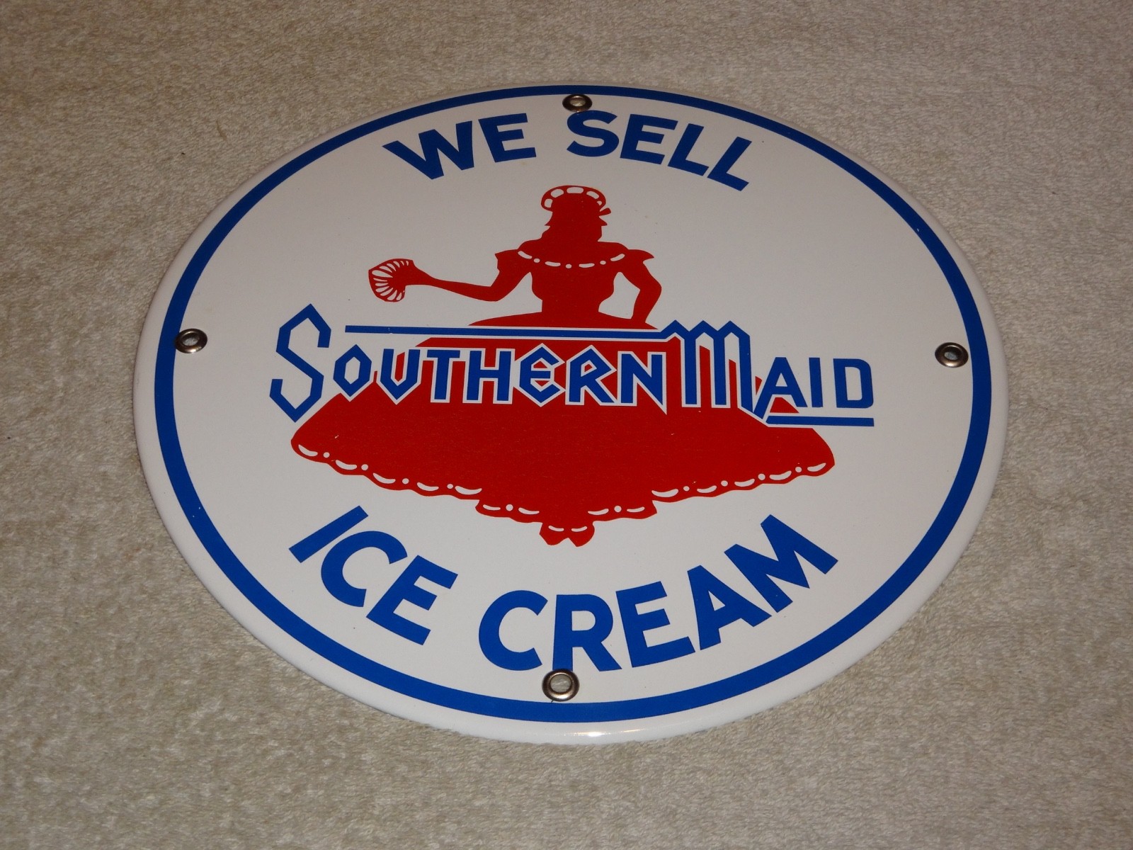 VINTAGE SOUTHERN MAID ICE CREAM +FLAPPER GIRL 10″ PORCELAIN METAL DAIRY GAS SIGN