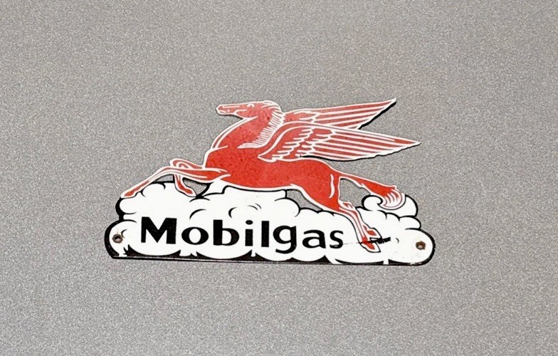 VINTAGE 12” MOBIL PEGASUS GARGOYLE PORCELAIN SIGN GAS OIL CAR TRUCK MOTORCYCLE
