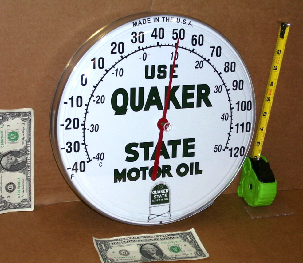 QUAKER STATE MOTOR OIL – GAS GASOLINE Auto Repair Shop THERMOMETER SIGN Made USA