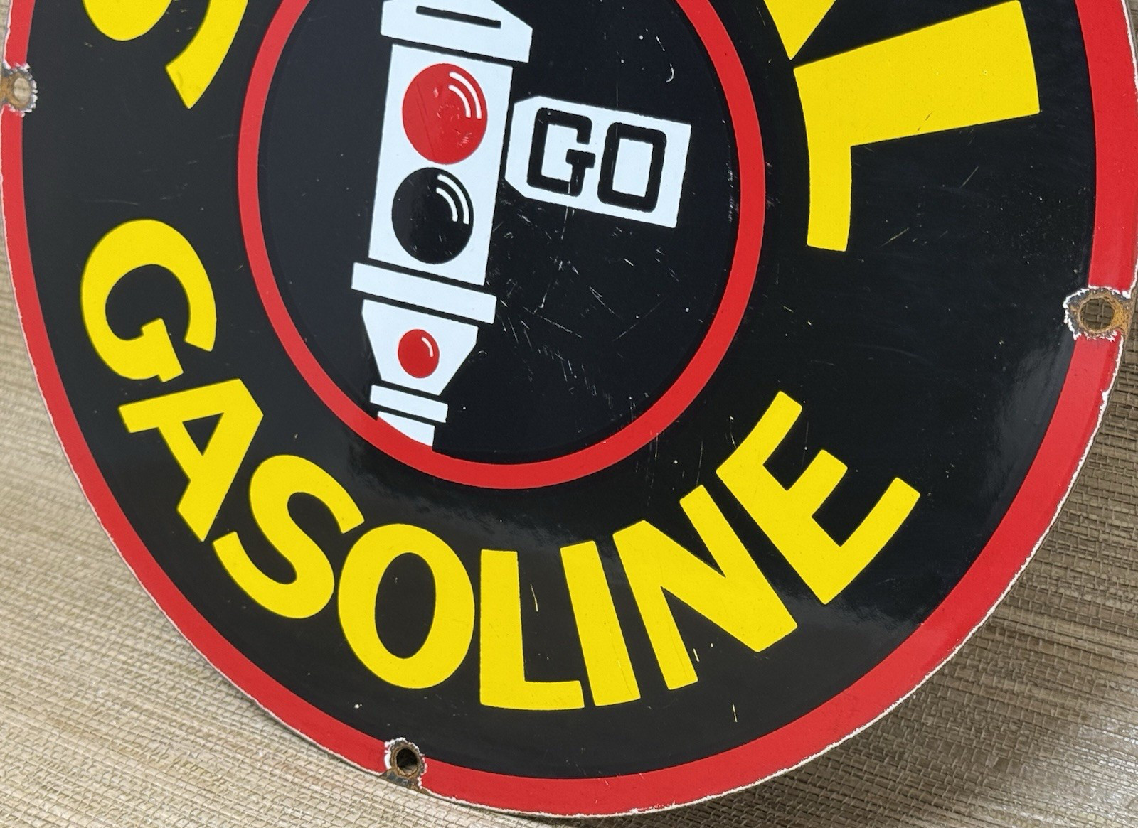 VINTAGE SIGNAL GASOLINE PORCELAIN SIGN: Gas Station Motor Oil Pump Plate