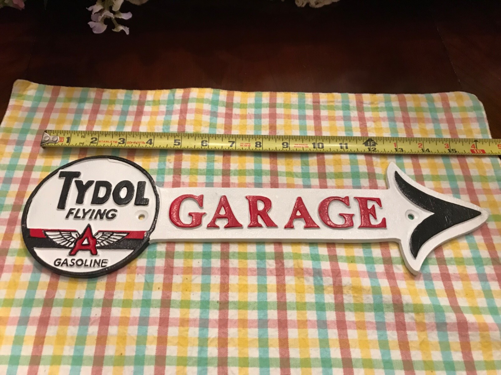 15 1/2” Cast Iron Tydol Flying A Gasoline Gas Station Car Garage Arrow Sign