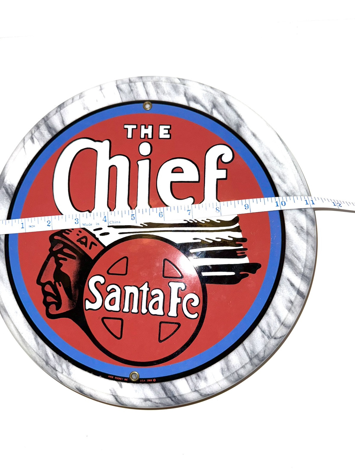 VINTAGE THE CHIEF SANTA FE PORCELAIN SIGN CAR GAS OIL TRUCK MOTORCYCLE