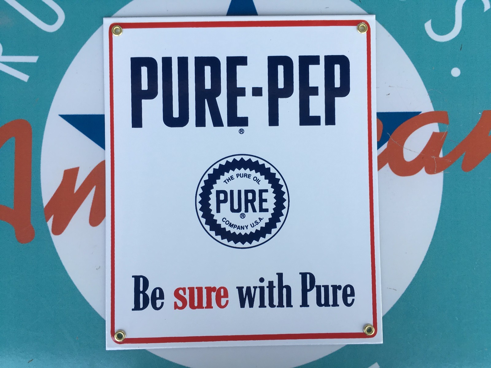 PURE PEP – PURE OIL COMPANY porcelain coated TOP QUALITY 18 GAUGE steel signs