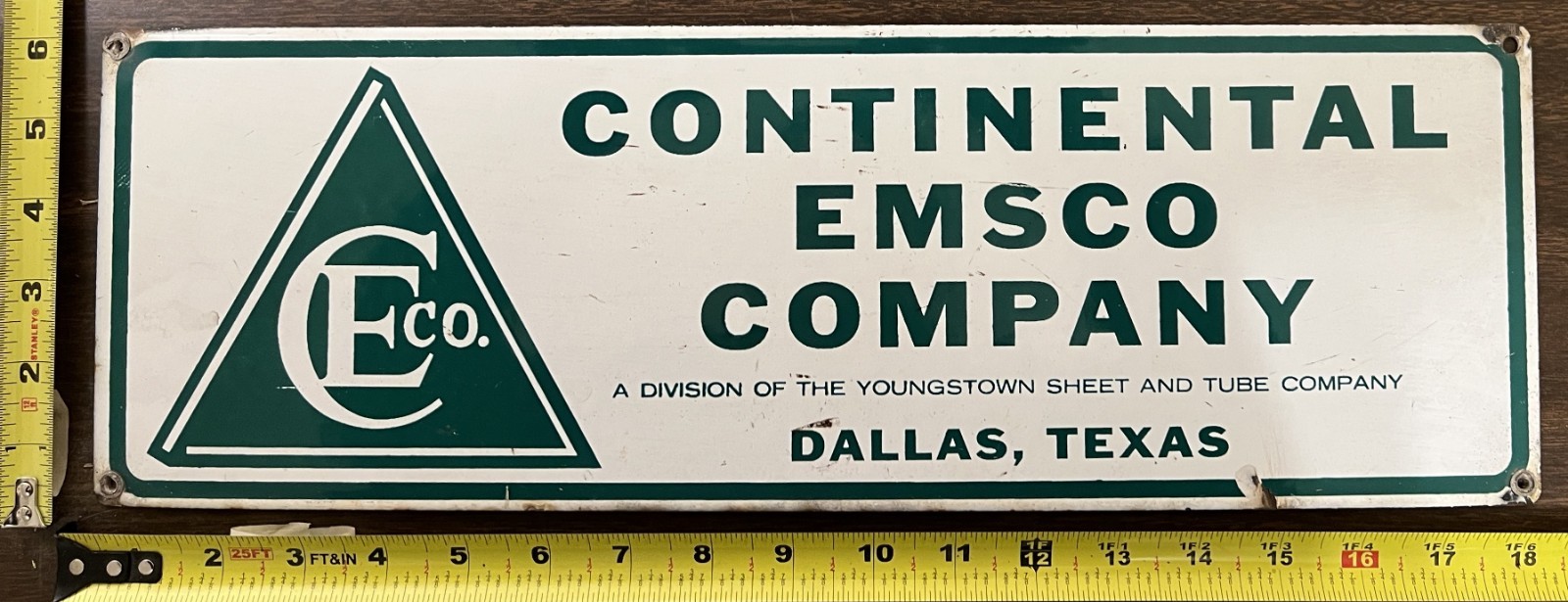 Vintage Porcelain Oil Industry Sign – Continental Emsco Company, Dallas, TX
