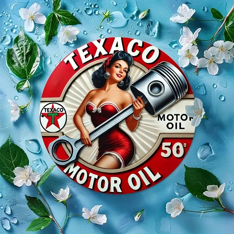 Vintage Texaco Gas Sign Round Metal Wall Art Garage Bar Man Cave Decor Retro USA