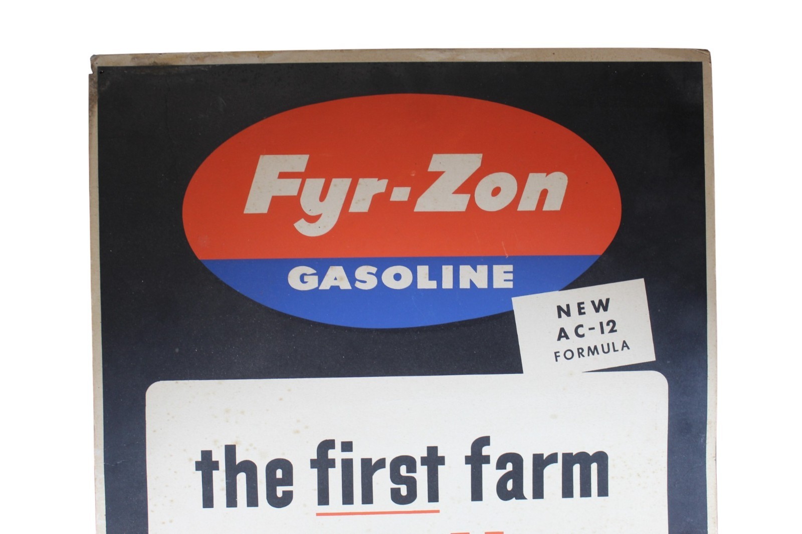 Rare Vintage Farm Bureau Coop Oil Fyr-Zon Gasoline Cardboard Advertising Sign
