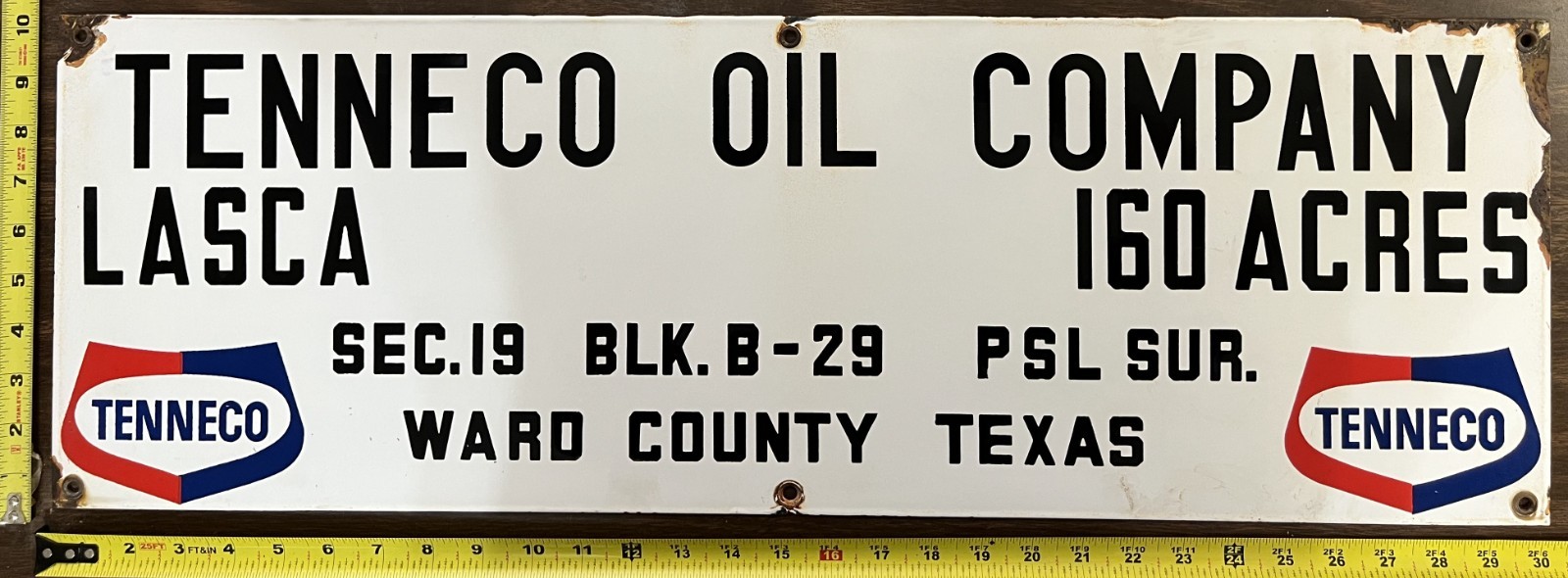 Vintage Porcelain Oil Field Sign – Tenneco Oil Co Lasca Ward County Texas