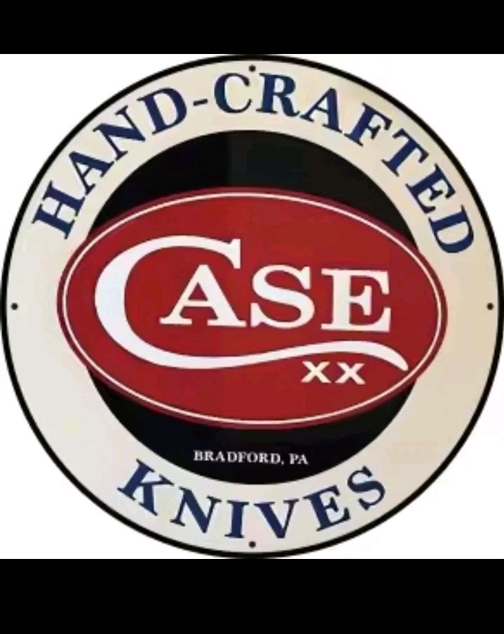 Case Hand Crafted Knives Cutlery Vintage Style Round Aluminum Metal Sign Red