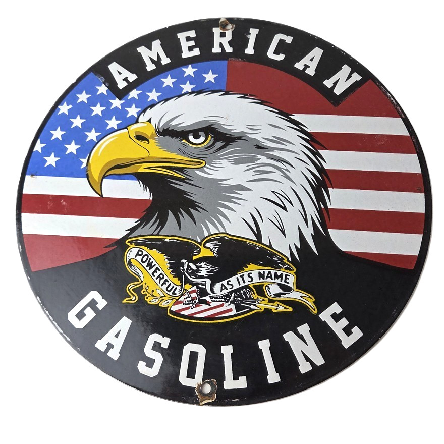Vintage American Gasoline Porcelain Sign – Bald Eagle Gas Pump Plate Sign