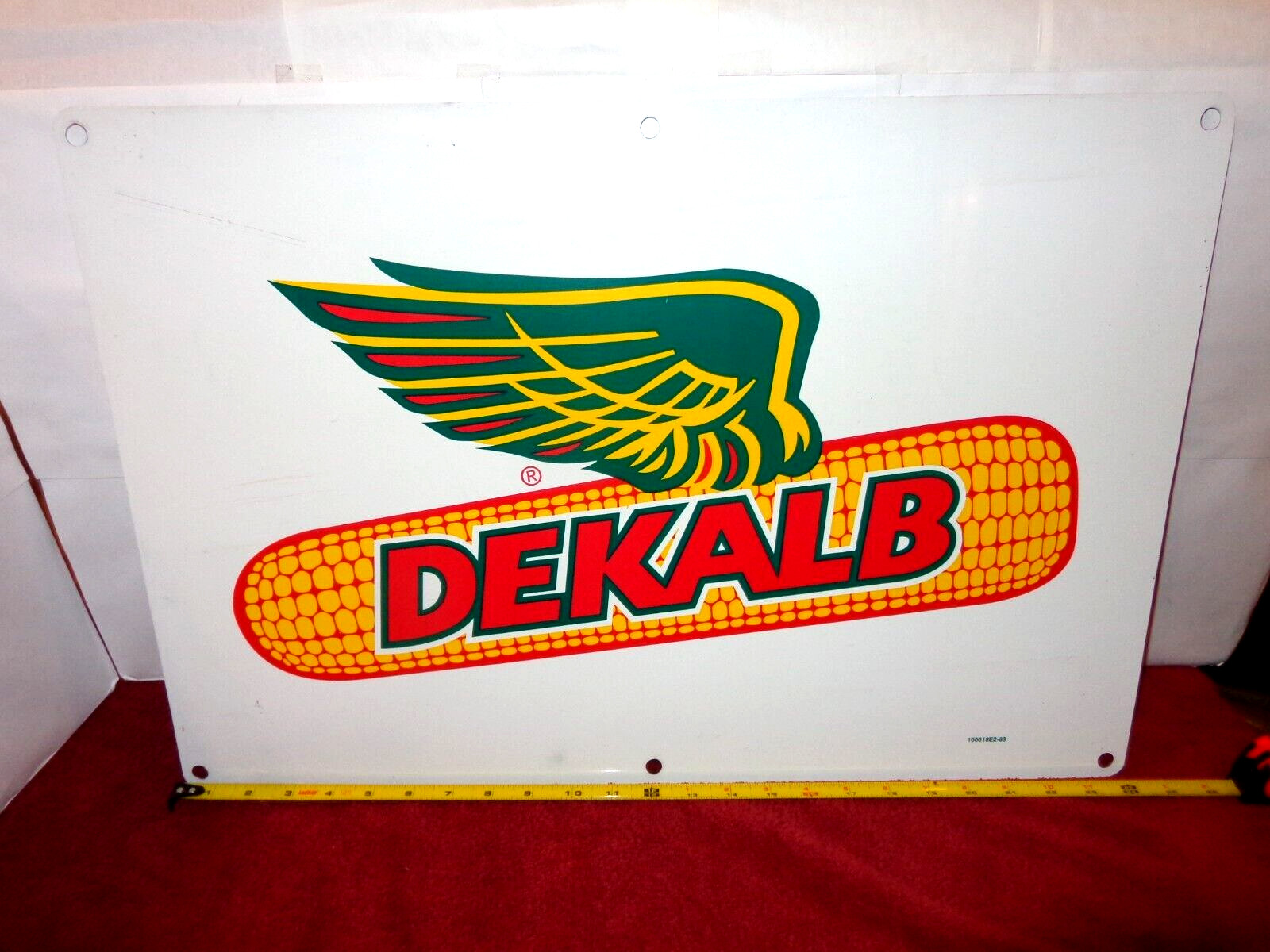 24×16 in – 2 SIDED DEKALB-ASGROW CORN FARMING ADV. SIGN THIN DIE CUT METAL – C47