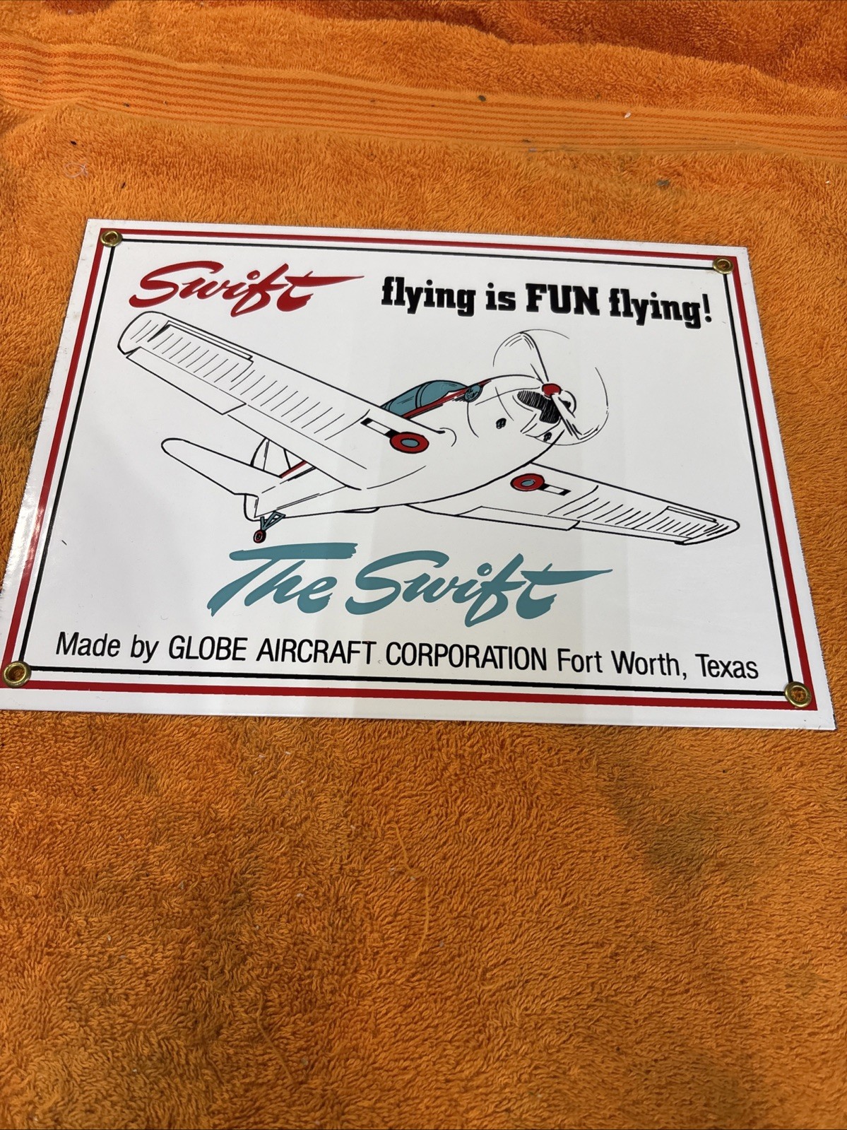 Box 1-#9-NOS VINTAGE 12” x 9” SWIFT AIRCRAFT CO PORCELAIN SIGN GAS /OIL PLANE