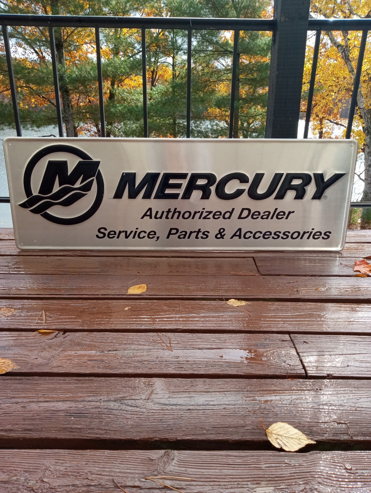Vtg Embossed MERCURY Authorized Dealer Sign Boat Marina Outboard Motors 48×16