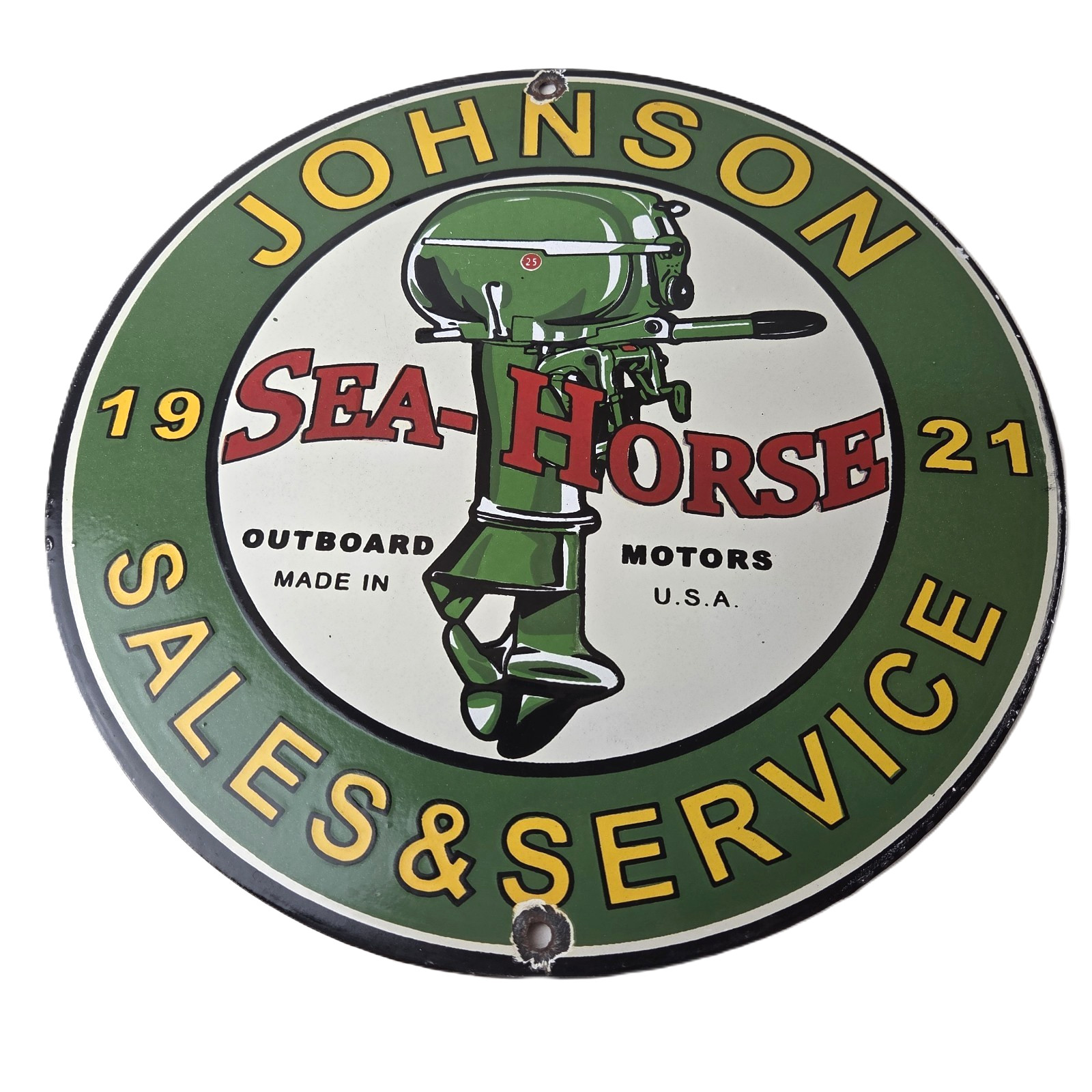 Vintage Johnson Sign – Sea Horse Gas Boat Engines Outboards Porcelain Pump Sign
