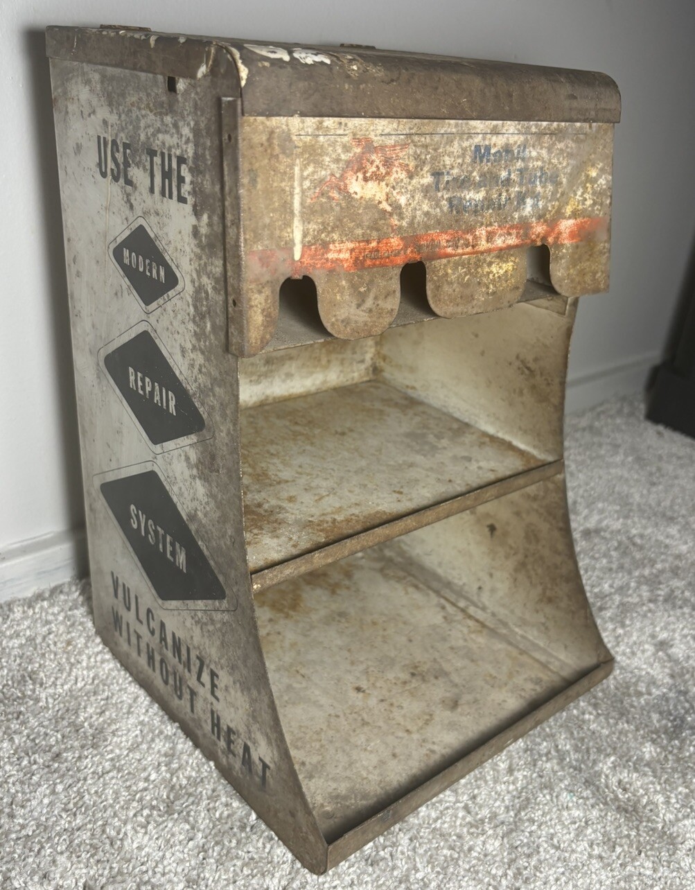 VINTAGE Mobil Tire and Lube Repair Kit Metal Shelf